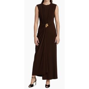 Brandon Maxwell The Serena Cinched Knit Jesery Maxi Dress Sz 4 Espresso $1800